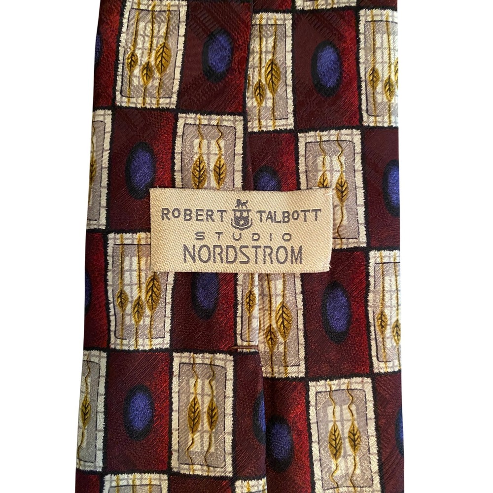 Robert‎ Talbott Studio Nordstrom Mens Silk Tie Burgundy Geometric Pattern USA